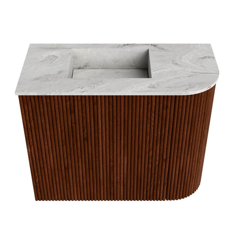Mondiaz JOYA-DLUX 51.6cm toiletmeubel - ronding rechts kleur Ruby - Wastafel FAYE positie Links 1 kraangat kleur Glace. SW1423578