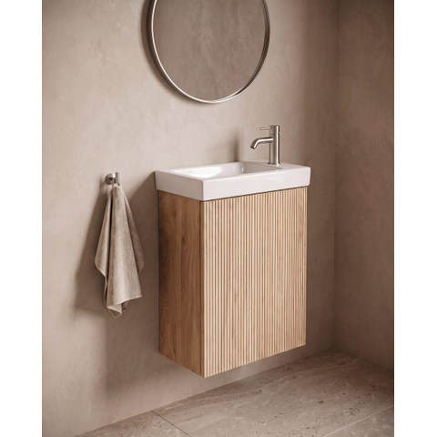 Saniclass Holz Atelier Toiletmeubelset - 40x60.5cm - 1 deur - fontein keramiek - kraangat rechts - eiken natural SW1577725