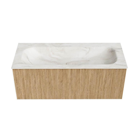 MONDIAZ KURVE-DLUX Meuble de salle de bains 110 cm couleur Oak avec 1 tiroir. Lavabo BIG MEDIUM central 1 trou de robinet couleur Ostra. SW1137737