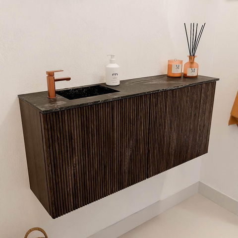 Mondiaz JOYA-DLUX 90cm meuble de salle de bains WC - couleur Walnut - Vasque FAYE position Gauche 1 trou de robinet couleur Lava. SW1422429