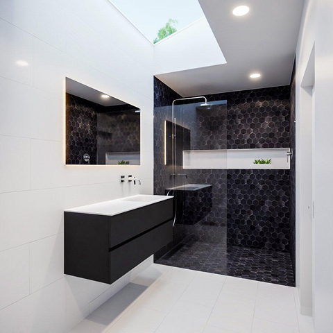 MONDIAZ VICA Ensemble de meuble salle de bain - 120cm - 2 tiroirs - lavabo Cloud à droite - 0 trous de robinet - solid surface urban SW410159