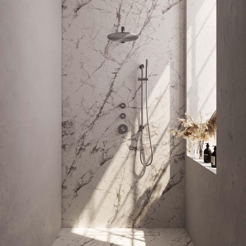 Brauer Douche pluie encastrée Carving brossé - douche principale 30cm - 3 boutons Carving - bras mural droit - glissière - douchette à main 1 fonction - PVD - inox brossé SW716093