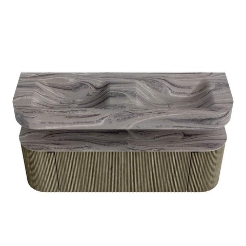 MONDIAZ THOR-DLUX 140cm meuble de salle de bains arrondi gauche + droite couleur Shadow avec 1 tiroir et 2 portes. Vasque suspendue CLOUD Double 2 trous de robinet couleur Sombra. SW1464241