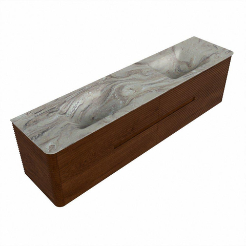 Mondiaz CIRO-DLUX Meuble de salle de bains - 190x45x50cm - Plan-vasque solid surface Glace - 2 vasques double - sans trous de robinet - 4 tiroirs - Ruby SW1531559