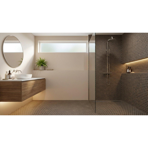 Terravito Elzino Mozaïektegel - 29x32.5cm - rond - 9mm - Cocoa mat SW1119881