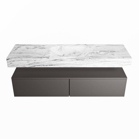 Mondiaz ALAN-DLUX Ensemble de meuble - 150cm - meuble Dark grey mat - 2 tiroirs - Lavabo Cloud Glace suspendu - vasque Centre - 0 trous de robinet SW805610