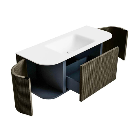 Mondiaz KURVE Ensemble de meuble de salle de bains - 110x46x40cm - 1 tiroir - 2 portes - lavabo solid surface - central - sans trou de robinet - Shadow SW1414222
