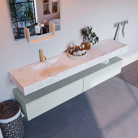 Mondiaz ALAN-DLUX Ensemble de meuble - 200cm - meuble Clay mat - 2 tiroirs - Lavabo Cloud Ostra suspendu - vasque Gauche - 1 trou de robinet SW807567