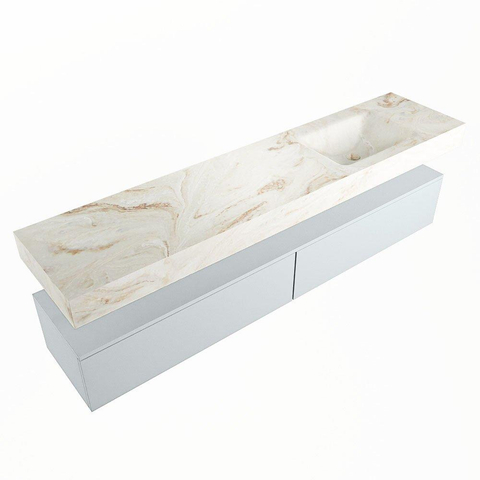 Mondiaz ALAN-DLUX Ensemble de meuble - 200cm - meuble Clay mat - 2 tiroirs - Lavabo Cloud Frappe suspendu - vasque Droite - 0 trous de robinet SW804776