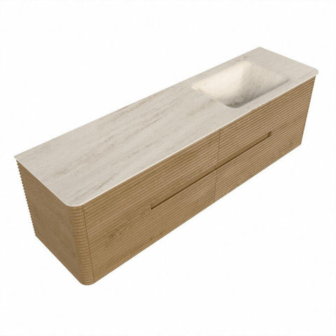 Mondiaz CIRO-DLUX Meuble de salle de bains - 170x45x50cm - Plan-vasque Solid surface Meli - 1 lavabo à droite - sans trous de robinet - 4 tiroirs - Chêne SW1531437