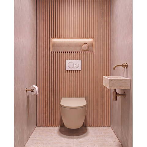 QeramiQ Dely Swirl Toiletset - 36.3x51.7cm - Geberit UP720 Duofix Sigma inbouwreservoir - 35mm zitting - bedieningsplaat glans wit - ronde knoppen - mat beige SW1413980
