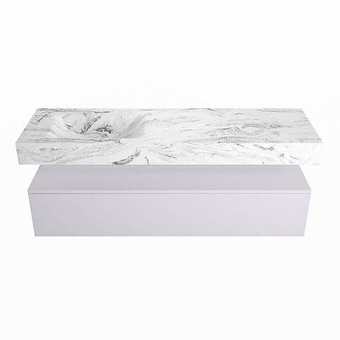 Mondiaz ALAN-DLUX Ensemble de meuble - 150cm - meuble Cale mat - 1 tiroir - Lavabo Cloud Glace suspendu - vasque Gauche - 1 trou de robinet SW805775