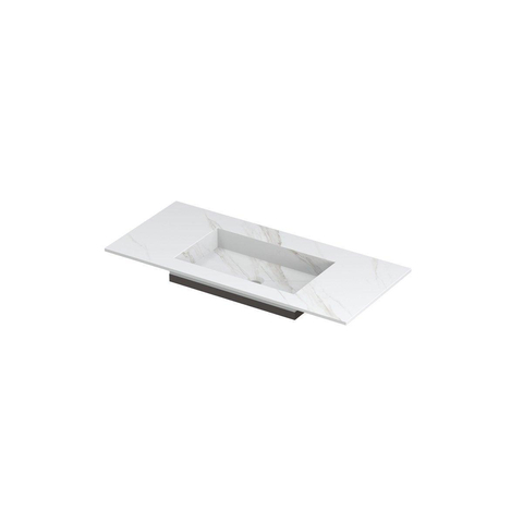 INK Post wastafel - 100x45x1cm - 1 wasbak - 0 kraangaten - keramiek Calacatta mat SW693240