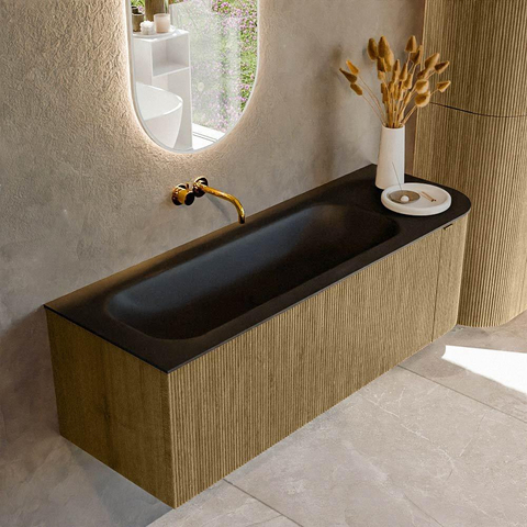 Mondiaz KURVE Ensemble meuble de salle de bains - 135x46x40cm - 1 tiroir - 1 porte - lavabo solid surface - gauche - sans trou de robinet - Dusk SW1415124