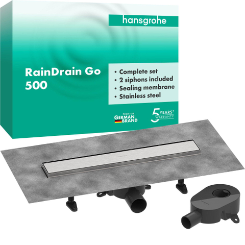Hansgrohe RainDrain Go Douchegoot - 50cm - standaard/vlakke installatie - betegelbaar - brushed stainless steel SW1590408
