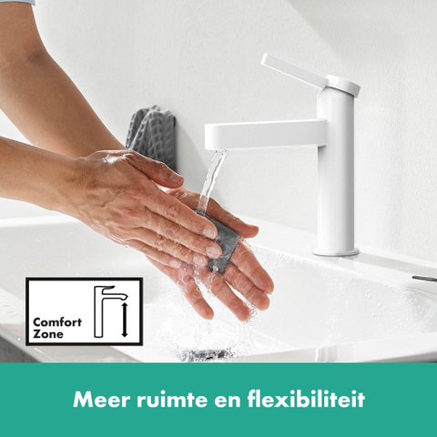 Hansgrohe Finoris 1 greeps wastafelkraan - 110 met afvoerplug - mat wit SW651191
