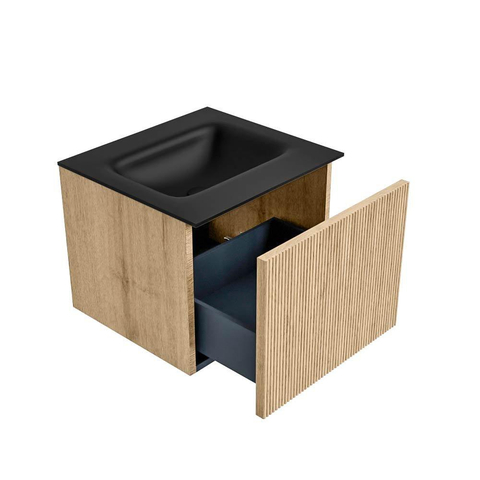 MONDIAZ KURVE Meuble de salle de bains 50 cm couleur Oak avec 1 tiroir. Lavabo GRUNNE centré sans trou de robinet Urban. SW1138337