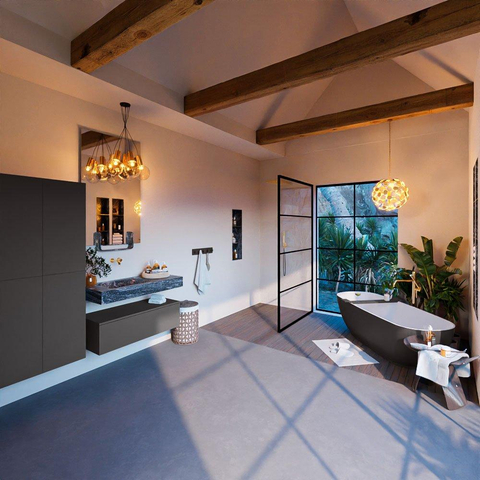 Mondiaz ALAN-DLUX Ensemble de meuble - 100cm - meuble Dark grey mat - 1 tiroir - Lavabo Cloud Lava suspendu - vasque Gauche - 0 trous de robinet SW808264
