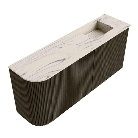 Mondiaz JOYA-DLUX 91.6cm toiletmeubel - ronding links kleur Shadow - Wastafel FAYE positie Rechts Zonder kraangat kleur Nata. SW1424994