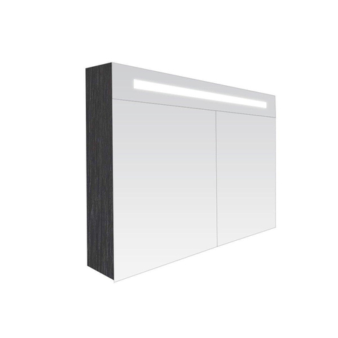 Saniclass Double Face Spiegelkast - 80x70x15cm - verlichting - geintegreerd - 2 links- rechtsdraaiende spiegeldeur - MFC - black wood SW8542