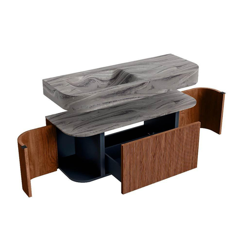 MONDIAZ THOR-DLUX 120cm meuble de salle de bains arrondi gauche + droite couleur Ruby avec 1 tiroir et 2 portes. Vasque suspendue CLOUD Gauche 1 trou de robinet couleur Sombra. SW1463658