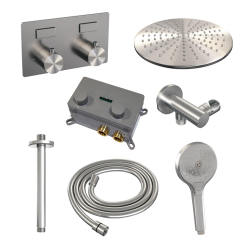 BRAUER Brushed Edition ensemble de douche pluie encastré – douche de tête Ø 30 cm – bras de plafond 30 cm – douchette ronde – set 60 SW925484