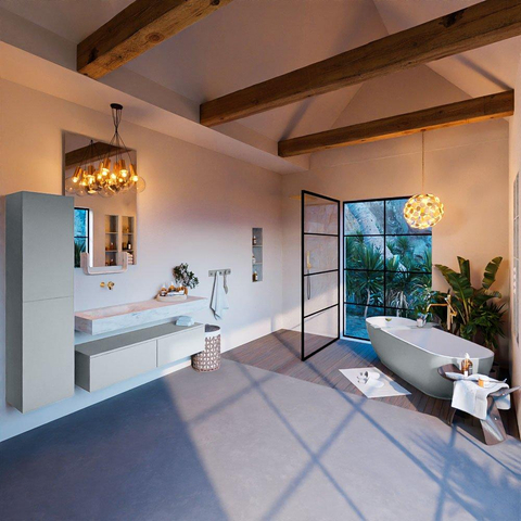 Mondiaz ALAN-DLUX Ensemble de meuble - 130cm - meuble Clay mat - 2 tiroirs - Lavabo Cloud Opalo suspendu - vasque Gauche - 0 trous de robinet SW806858