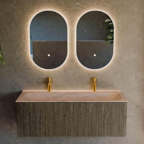 MONDIAZ KURVE-DLUX meuble de salle de bains 120cm couleur Shadow avec 1 tiroir et 0 portes. Lavabo BIG LARGE Milieu 2 trous de robinet Saba. SW1433267