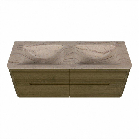 Mondiaz CIRO-DLUX Badkamermeubelset - 130x45x50cm - Solid surface wastafel Saba - 2 wasbak Dubbel - 2 kraangaten - 4 lades - Dusk SW1533338
