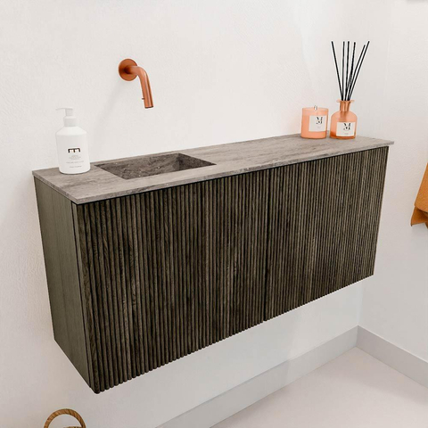 Mondiaz JOYA-DLUX 90cm toiletmeubel - kleur Shadow - Wastafel FAYE positie Links Zonder kraangat kleur Oza. SW1425046