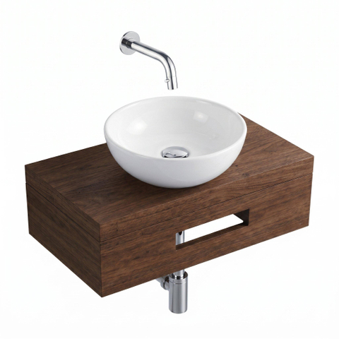 Royal Plaza Terra Planche pour lave-mains - 40x25x10cm - avec porte-serviettes - vasque à poser blanc brillant - robinet de lave-mains chrome - bonde - siphon - châtaigne (noyer) SW1576329