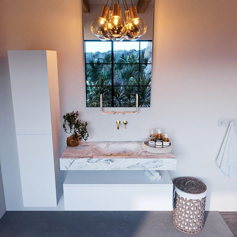 Mondiaz ALAN-DLUX Ensemble de meuble - 110cm - meuble Talc mat - 1 tiroir - Lavabo Cloud Glace suspendu - vasque Centre - 0 trous de robinet SW804961