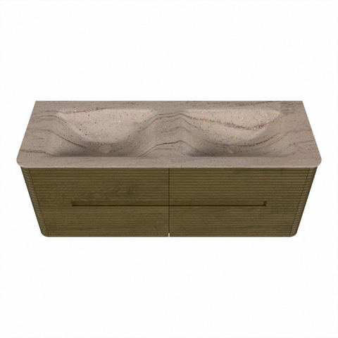 Mondiaz CIRO-DLUX Meuble de salle de bains - 130x45x50cm - Plan vasque Solid surface Saba - 2 vasques Double - sans trous de robinet - 4 tiroirs - Dusk SW1533821