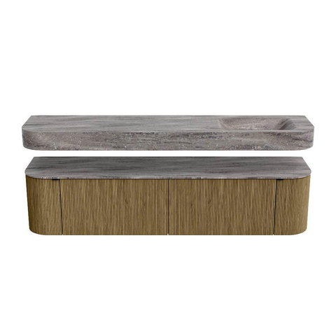 MONDIAZ THOR-DLUX Meuble de salle de bains 190cm arrondi gauche + droite couleur Dusk avec 2 tiroirs et 2 portes. Vasque suspendue CLOUD Droite sans trou de robinet couleur Oza. SW1466798