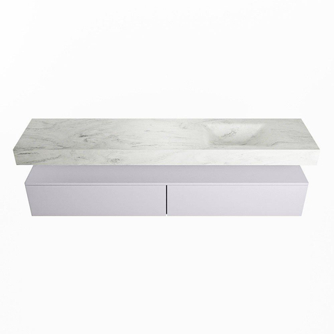 Mondiaz ALAN-DLUX Ensemble de meuble - 200cm - meuble Cale mat - 2 tiroirs - Lavabo Cloud Opalo suspendu - vasque Droite - 0 trous de robinet SW806912