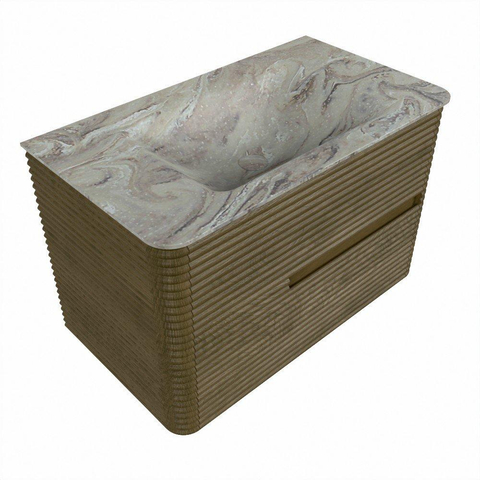 Mondiaz CIRO-DLUX Meuble de salle de bains - 80x45x50cm - Vasque solid surface Glace - 1 lavabo au milieu - 1 trou de robinet - 2 tiroirs - Dusk SW1532860