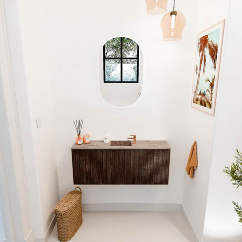 Mondiaz JOYA-DLUX 100cm toiletmeubel - kleur Walnut - Wastafel FAYE positie Midden 1 kraangat kleur Arena. SW1424340