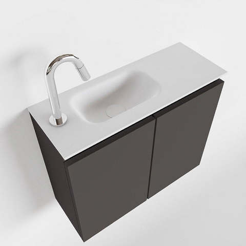 MONDIAZ TURE Kit lave-mains - 60x23x50cm - 1 trou de robinet - 2 portes - gris foncé mat - Lavabo à gauche - Acrylique Blanc SW474947