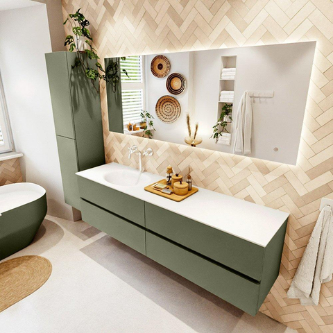 Mondiaz VICA Ensemble meuble de salle de bains - 180cm - army - 4 tiroirs - Lavabo MOON - gauche - 1 trou de robinet - couleur talc - Version XL 60cm de haut SW1189302