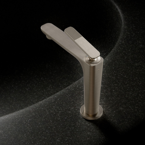 Hansgrohe Axor Citterio C 1-gats wastafelkraan 125 coolstart m. afvoerplug m. cubic cutvoorsprong 13.5cm - brushed nickel SW1152019