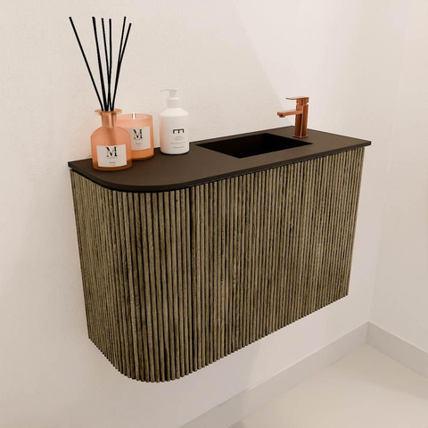 Mondiaz JOYA 61.6cm meuble de salle de bains - arrondi gauche couleur Dusk - Vasque FAYE position Droite 1 trou de robinet couleur Urban. SW1421656