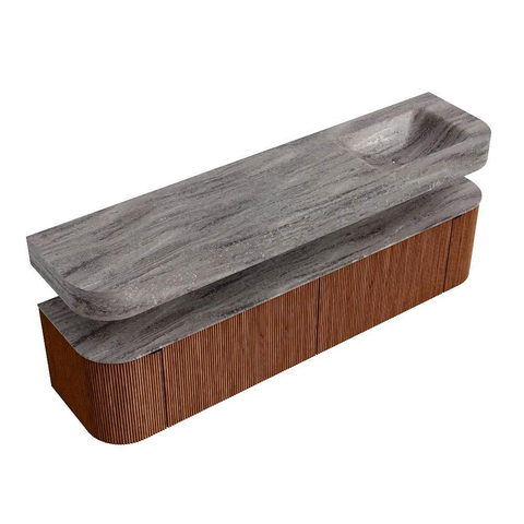 MONDIAZ THOR-DLUX 190cm meuble de salle de bains arrondi gauche + droite couleur Ruby avec 2 tiroirs et 2 portes. Vasque suspendue CLOUD Droite sans trou de robinet couleur Oza. SW1466808