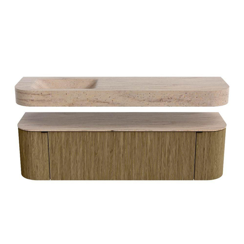 MONDIAZ THOR-DLUX 160cm meuble de salle de bains arrondi gauche + droite couleur Dusk avec 1 tiroir et 2 portes. Vasque suspendue CLOUD Gauche sans trou de robinet couleur Saba. SW1465358