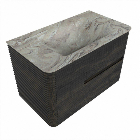 Mondiaz CIRO-DLUX Badkamermeubelset - 80x45x50cm - Solid surface wastafel Glace - 1 wasbak Midden - zonder kraangaten - 2 lades - Shadow SW1532233