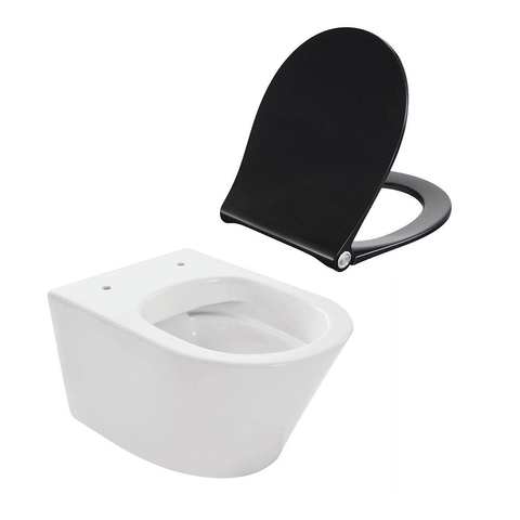 Wiesbaden Vesta hangtoilet – spoelrandloos – diepte 52 cm – met zwarte softclose zitting – glans wit SW705620