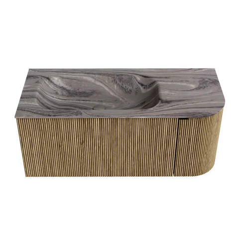 MONDIAZ KURVE-DLUX Meuble de salle de bains 105cm arrondi à droite couleur Dusk avec 1 tiroir et 1 porte. Lavabo BIG SMALL à gauche 1 trou de robinet Sombra. SW1433849