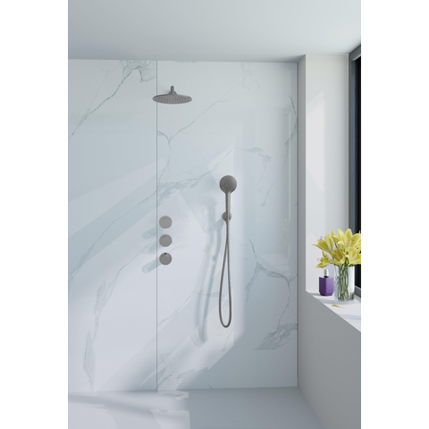 Fortifura Nebbio Regendoucheset - inbouwkraan - inbouwdeel - wandaansluitbocht - doucheslang glad - ronde handdouche - 35cm - wandarm - 30cm ronde hoofddouche - PVD - geborsteld RVS SW1237504