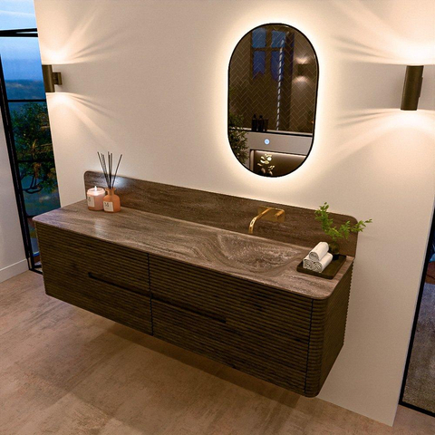 Mondiaz CIRO-DLUX Badkamermeubelset - 180x45x50cm - Solid surface wastafel Oza - 1 wasbak Rechts - zonder kraangaten - 4 lades - Shadow SW1532669