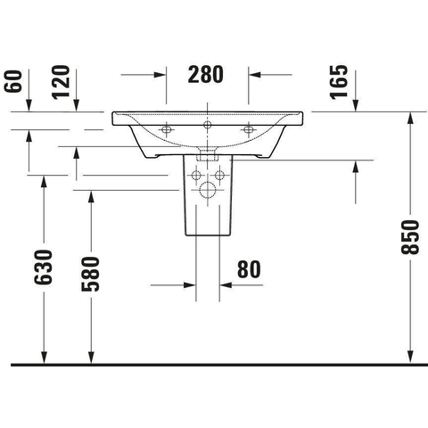 Duravit D-neo Wastafel - met waskom midden - zonder kraangat - met overloop - 65x48cm - met wondergliss - wit SW640401