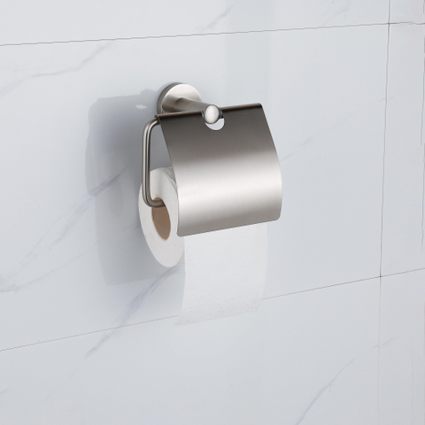 Fortifura Calvi Ensemble WC 5 pièces - porte-rouleau de papier toilette - porte-rouleau de réserve - porte-brosse de toilette - patère - poubelle à pédale - Acier inoxydable brossé PVD SW1478233
